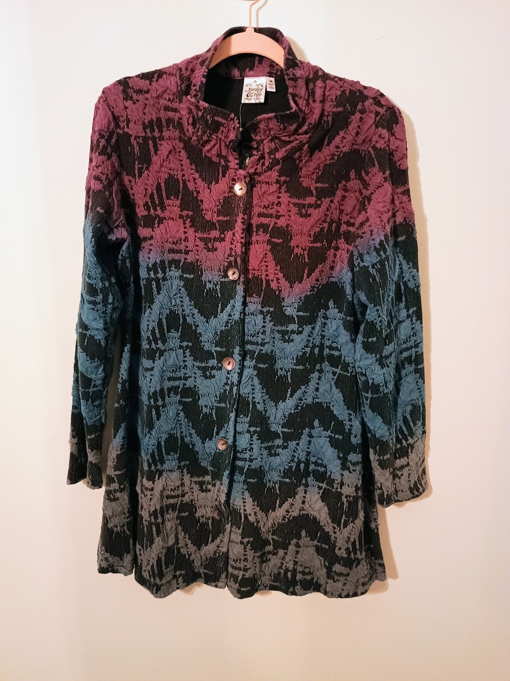 Parsley & Sage Women's M Textured Ombre Button Front Jacket - Purple Blue Black